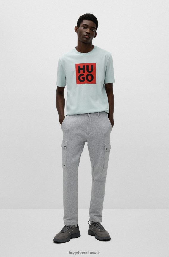 4TFNJN4418 اخضر فاتح Hugo Boss تي شيرت هوغو من القطن العضوي باللون الأخضر الفاتح مع طباعة شعار جديد