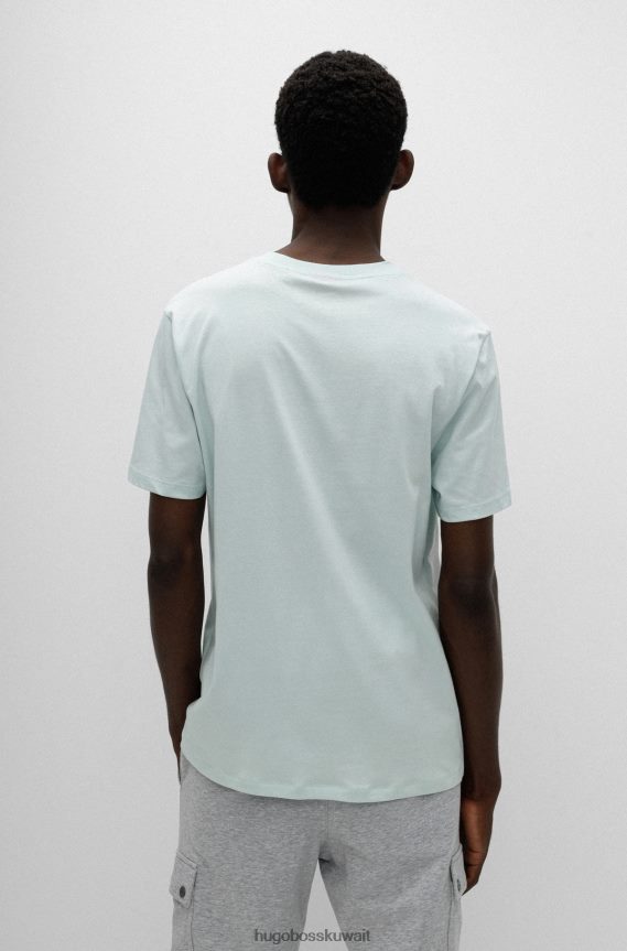 4TFNJN4418 اخضر فاتح Hugo Boss تي شيرت هوغو من القطن العضوي باللون الأخضر الفاتح مع طباعة شعار جديد