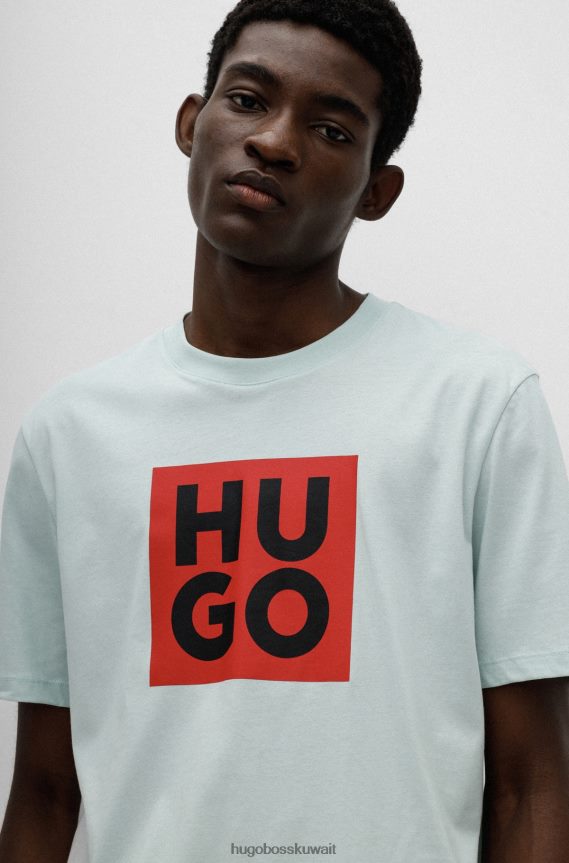 4TFNJN4418 اخضر فاتح Hugo Boss تي شيرت هوغو من القطن العضوي باللون الأخضر الفاتح مع طباعة شعار جديد