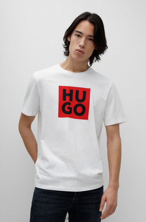 4TFNJN4419 أبيض Hugo Boss تي شيرت Hugo من القطن العضوي باللون الأبيض مع طباعة شعار جديد