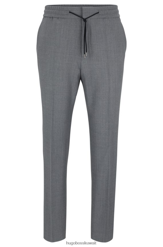 4TFNJN4421 رمادي Hugo Boss بنطال هوغو برباط سحب مصنوع من مزيج الصوف باللون الرمادي