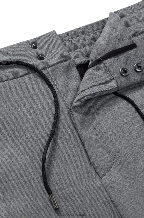 4TFNJN4421 رمادي Hugo Boss بنطال هوغو برباط سحب مصنوع من مزيج الصوف باللون الرمادي