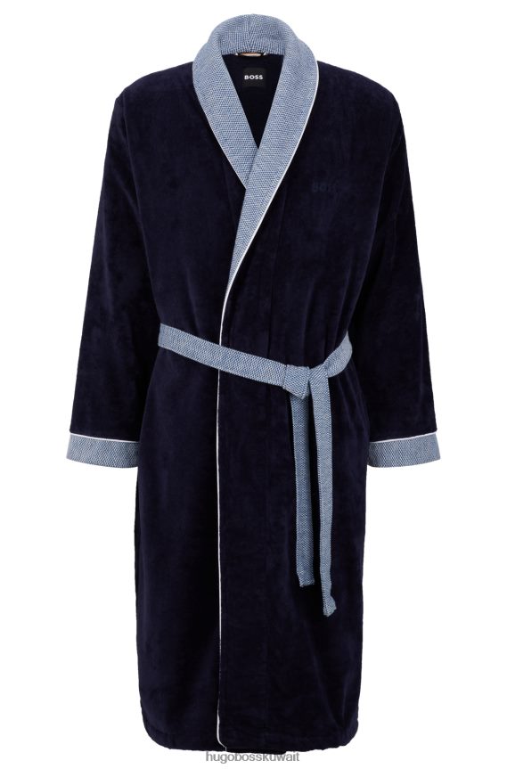 4TFNJN4426 أزرق غامق Hugo Boss ثوب هوغو من المخمل القطني باللون الأزرق الداكن مع حواف متباينة
