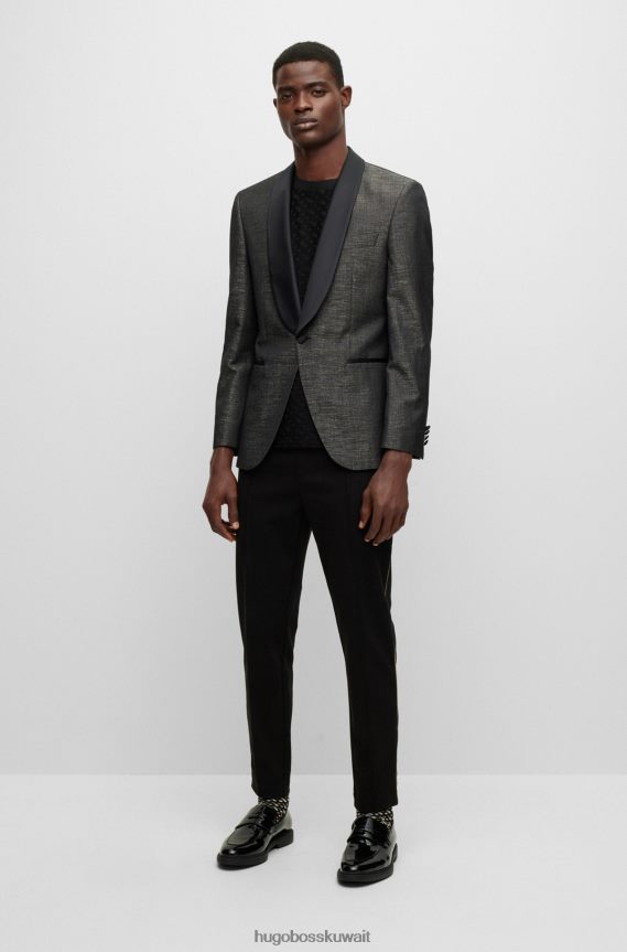 4TFNJN4427 الرمادي الداكن Hugo Boss سترة هوغو توكسيدو ذات مقاس عادي من نسيج قطني طويل من مزيج الصوف باللون الرمادي الداكن