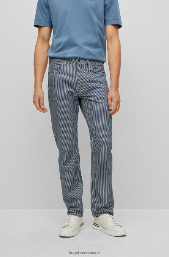 4TFNJN4429 أزرق Hugo Boss بنطال جينز أزرق مريح من قماش الدنيم الإيطالي الصلب المخطط بالهيكوري