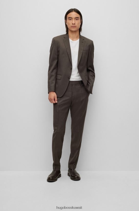 4TFNJN4434 بني Hugo Boss بدلة ضيقة الأداء من الصوف البكر هيوغو البني