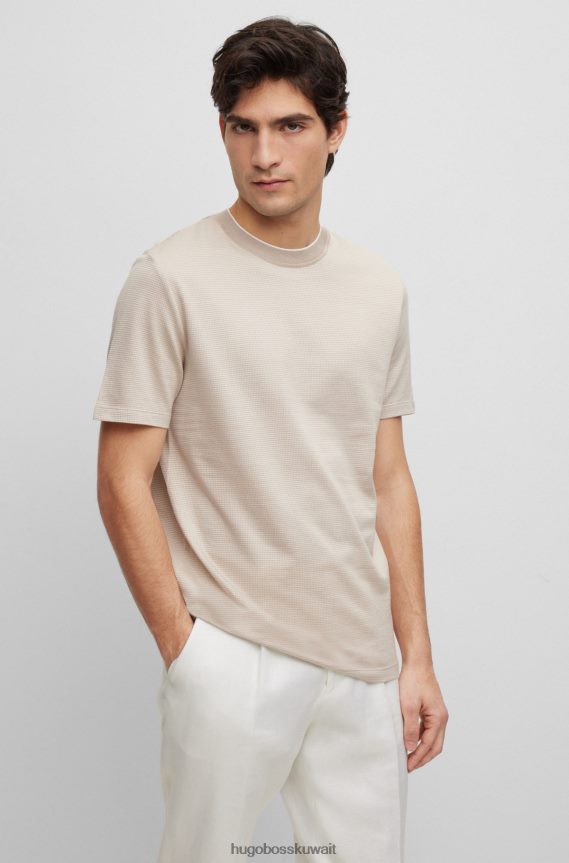 4TFNJN4439 البيج الفاتح Hugo Boss تي شيرت Hugo من القطن والحرير بهيكل منسوج باللون البيج الفاتح