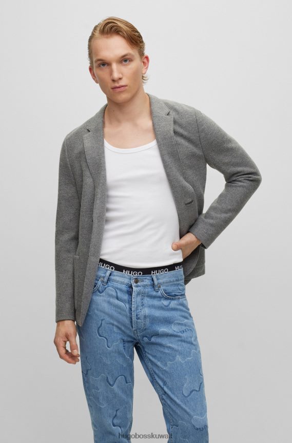 4TFNJN4440 رمادي فاتح Hugo Boss سترة ضيقة للغاية مصنوعة من مزيج الصوف المطاطي باللون الرمادي الفاتح