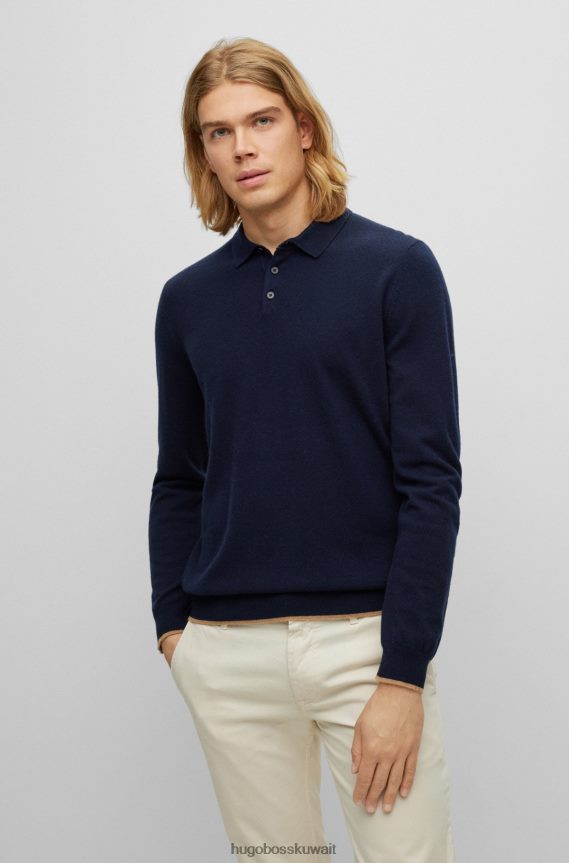 4TFNJN4442 أزرق غامق Hugo Boss سترة الكشمير الإيطالية مع طوق بولو هوغو الأزرق الداكن
