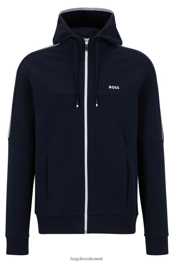 4TFNJN4443 أزرق غامق Hugo Boss هودي بسحاب من مزيج قطن هوغو باللون الأزرق الداكن مع حواف متباينة