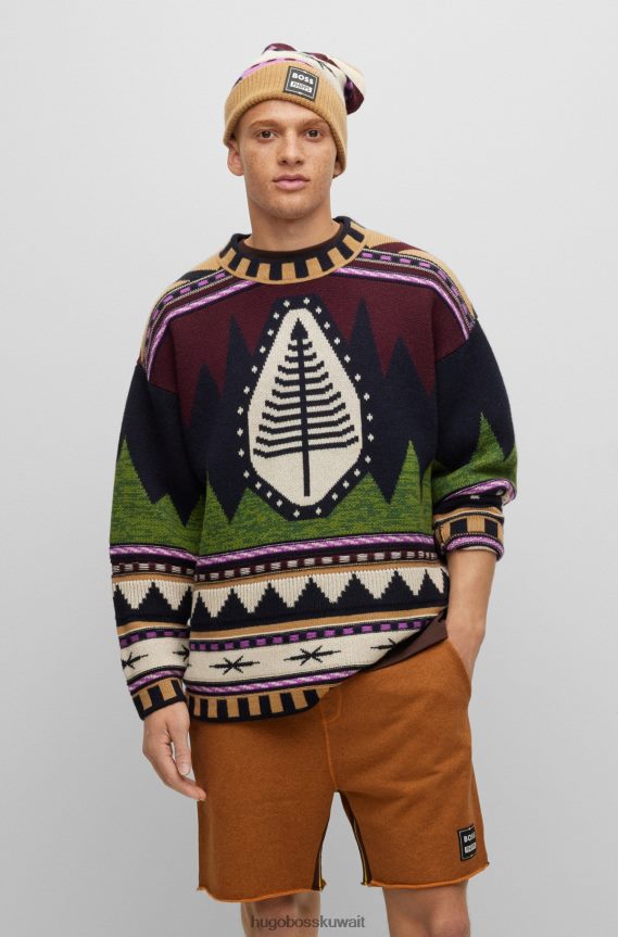 4TFNJN4444 منقوشة Hugo Boss سترة x phipps ذات المقاس الكبير مصنوعة من مواد متبقية ومصنوعة من قماش الجاكار المصنوع من مزيج الكشمير