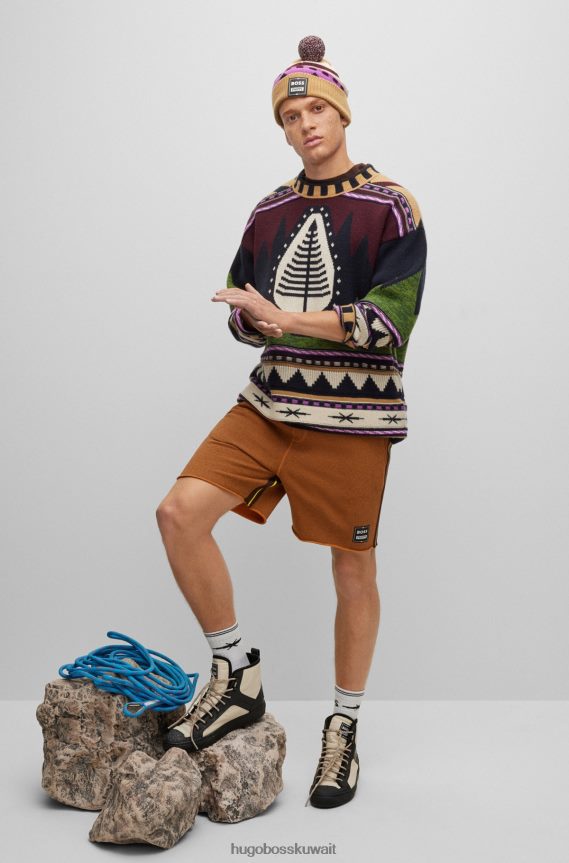 4TFNJN4444 منقوشة Hugo Boss سترة x phipps ذات المقاس الكبير مصنوعة من مواد متبقية ومصنوعة من قماش الجاكار المصنوع من مزيج الكشمير