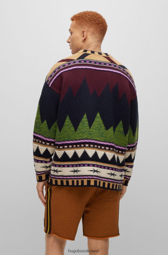 4TFNJN4444 منقوشة Hugo Boss سترة x phipps ذات المقاس الكبير مصنوعة من مواد متبقية ومصنوعة من قماش الجاكار المصنوع من مزيج الكشمير