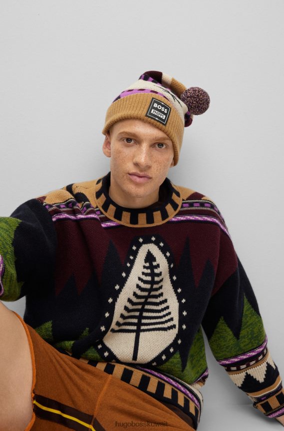 4TFNJN4444 منقوشة Hugo Boss سترة x phipps ذات المقاس الكبير مصنوعة من مواد متبقية ومصنوعة من قماش الجاكار المصنوع من مزيج الكشمير