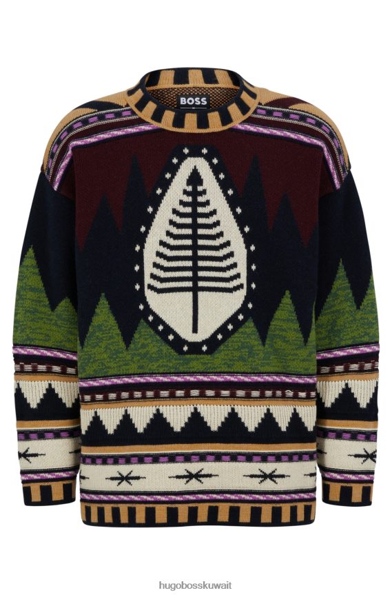 4TFNJN4444 منقوشة Hugo Boss سترة x phipps ذات المقاس الكبير مصنوعة من مواد متبقية ومصنوعة من قماش الجاكار المصنوع من مزيج الكشمير