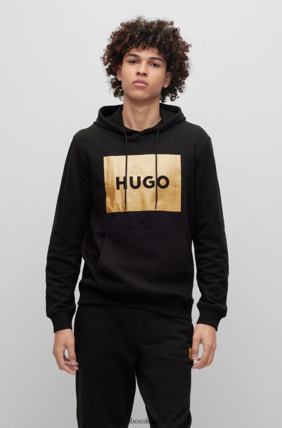 4TFNJN4447 أسود Hugo Boss هودي من قطن تيري مع شعار مطبوع باللون الأسود