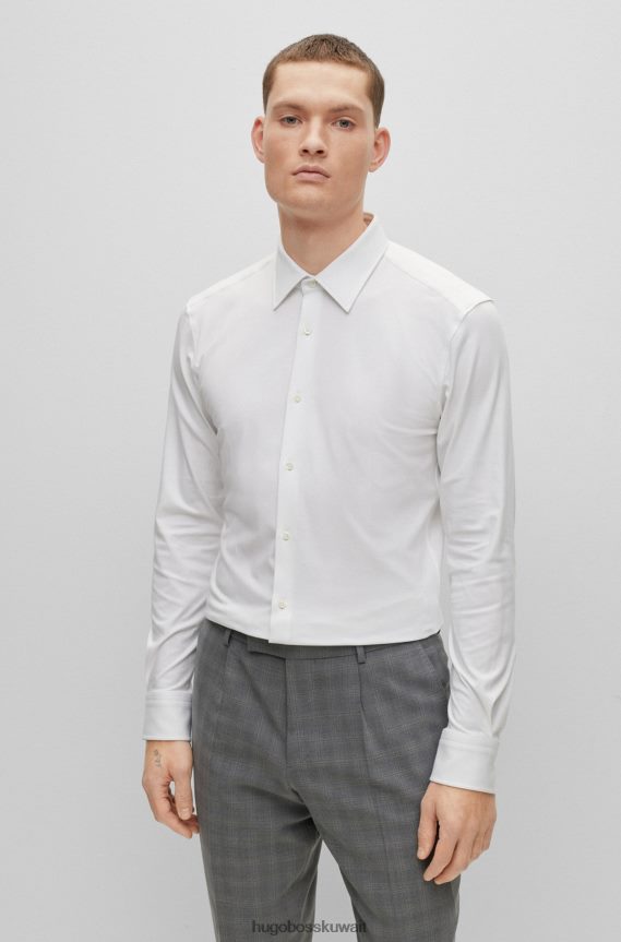 4TFNJN4449 أبيض Hugo Boss قميص بقصة ضيقة مصنوع من قطن الجيرسيه المطاطي باللون الأبيض