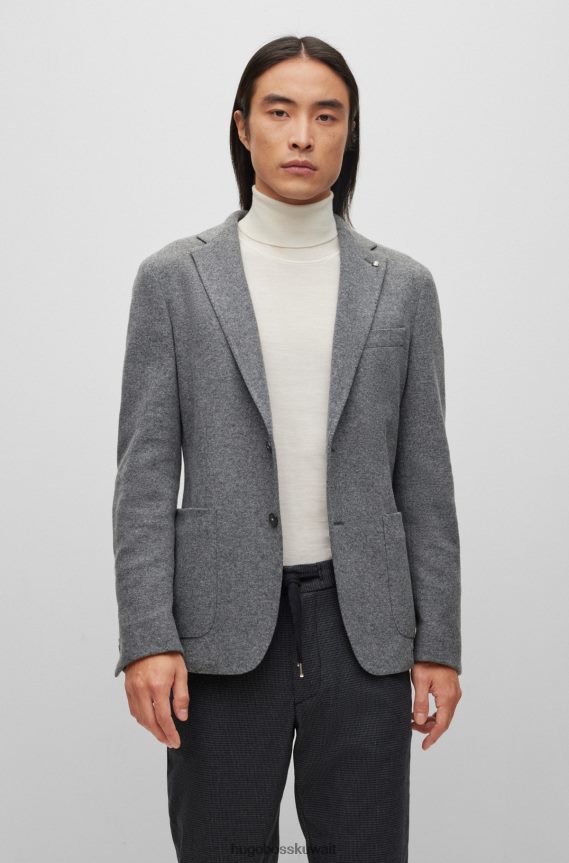 4TFNJN4450 رمادي Hugo Boss سترة Hugo باللون الرمادي بقصة ضيقة من مزيج الصوف بأنماط دقيقة