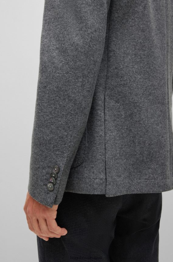 4TFNJN4450 رمادي Hugo Boss سترة Hugo باللون الرمادي بقصة ضيقة من مزيج الصوف بأنماط دقيقة