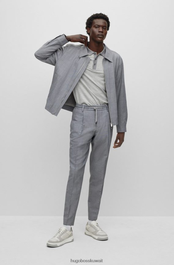 4TFNJN4453 رمادي فاتح Hugo Boss قميص بولو بقصة ضيقة مصنوع من القطن والحرير باللون الرمادي الفاتح