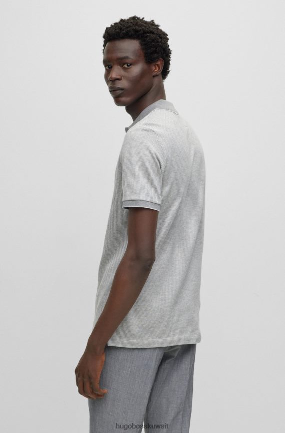 4TFNJN4453 رمادي فاتح Hugo Boss قميص بولو بقصة ضيقة مصنوع من القطن والحرير باللون الرمادي الفاتح