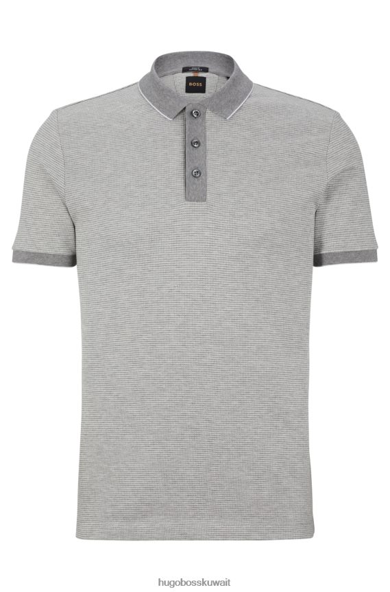 4TFNJN4453 رمادي فاتح Hugo Boss قميص بولو بقصة ضيقة مصنوع من القطن والحرير باللون الرمادي الفاتح