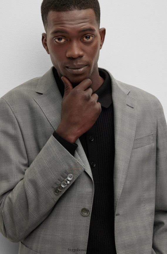 4TFNJN4454 رمادي Hugo Boss بدلة رمادية ضيقة في هوغو من مزيج الصوف المربع