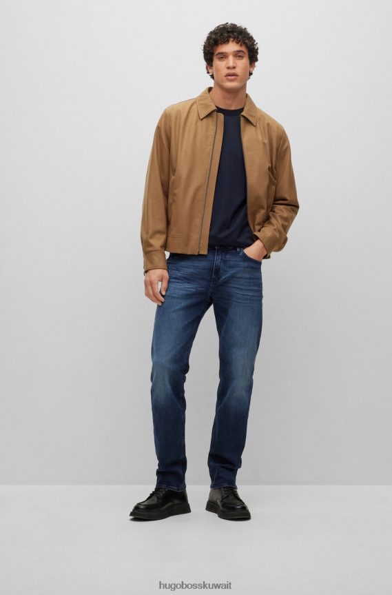 4TFNJN4457 أزرق غامق Hugo Boss تيشيرت Hugo باللون الأزرق الداكن بأكمام طويلة من القطن والحرير مع هيكل فقاعي