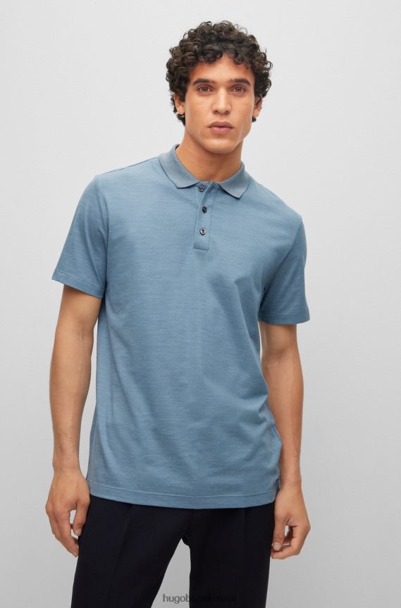 4TFNJN4458 أزرق Hugo Boss قميص بولو من القطن والحرير من Hugo مع هيكل فقاعي باللون الأزرق