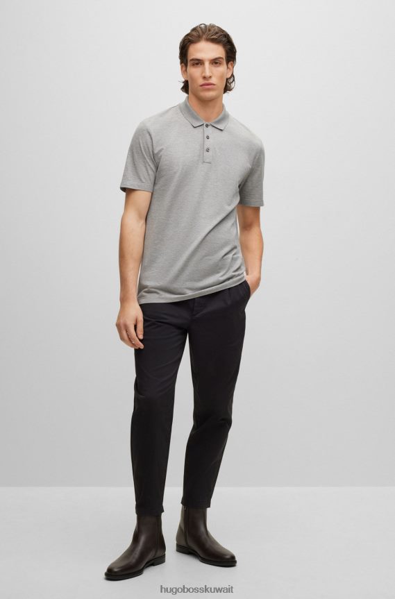 4TFNJN4460 رمادي فاتح Hugo Boss قميص بولو من القطن والحرير باللون الرمادي الفاتح مع هيكل فقاعي هوغو