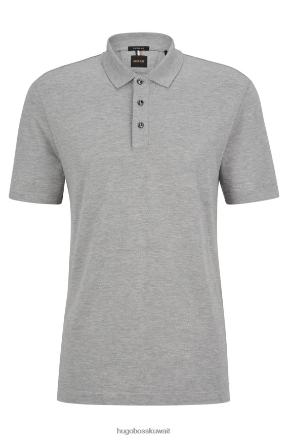 4TFNJN4460 رمادي فاتح Hugo Boss قميص بولو من القطن والحرير باللون الرمادي الفاتح مع هيكل فقاعي هوغو