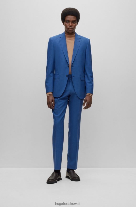4TFNJN4461 أزرق غامق Hugo Boss بدلة عادية من الصوف البكر بنمط هيوغو باللون الأزرق الداكن