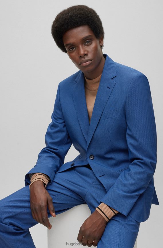 4TFNJN4461 أزرق غامق Hugo Boss بدلة عادية من الصوف البكر بنمط هيوغو باللون الأزرق الداكن