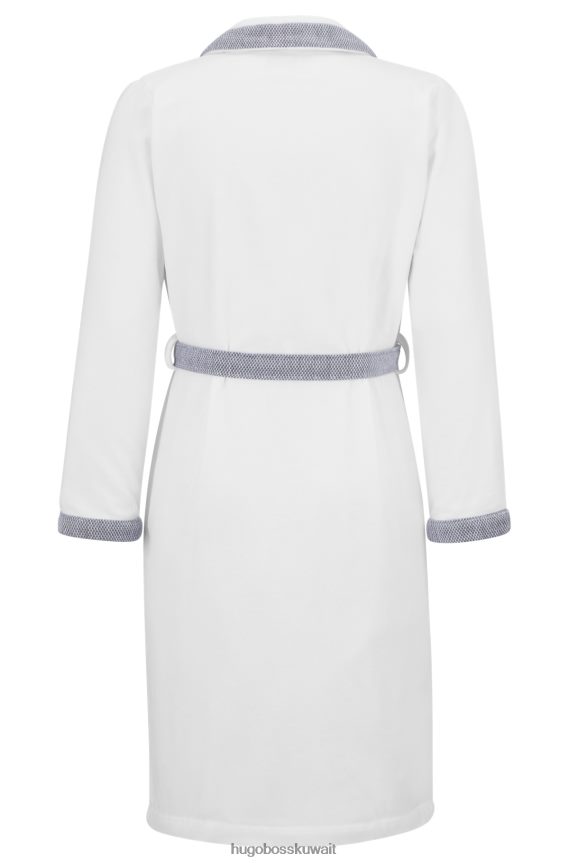 4TFNJN4465 أبيض Hugo Boss روب حمام من القطن والمخمل مع نسيج قطني يتناقض مع هوغو الأبيض