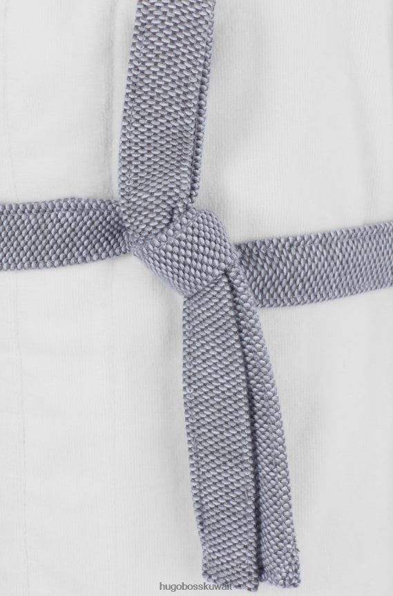 4TFNJN4465 أبيض Hugo Boss روب حمام من القطن والمخمل مع نسيج قطني يتناقض مع هوغو الأبيض