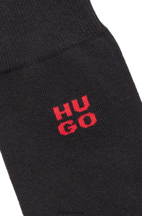 4TFNJN4466 أسود Hugo Boss أسود - حزمة من قطعتين من الجوارب ذات الطول العادي مع شعارات Hugo مكدسة