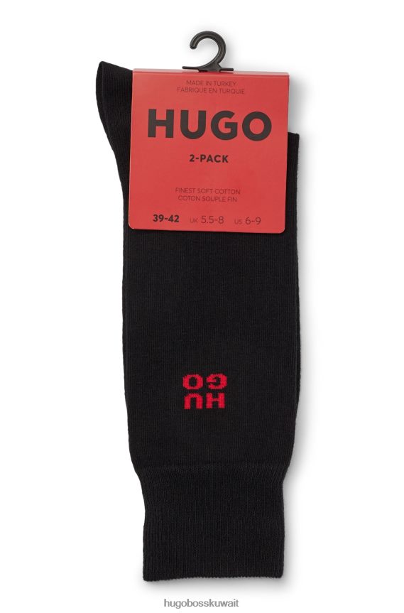4TFNJN4466 أسود Hugo Boss أسود - حزمة من قطعتين من الجوارب ذات الطول العادي مع شعارات Hugo مكدسة
