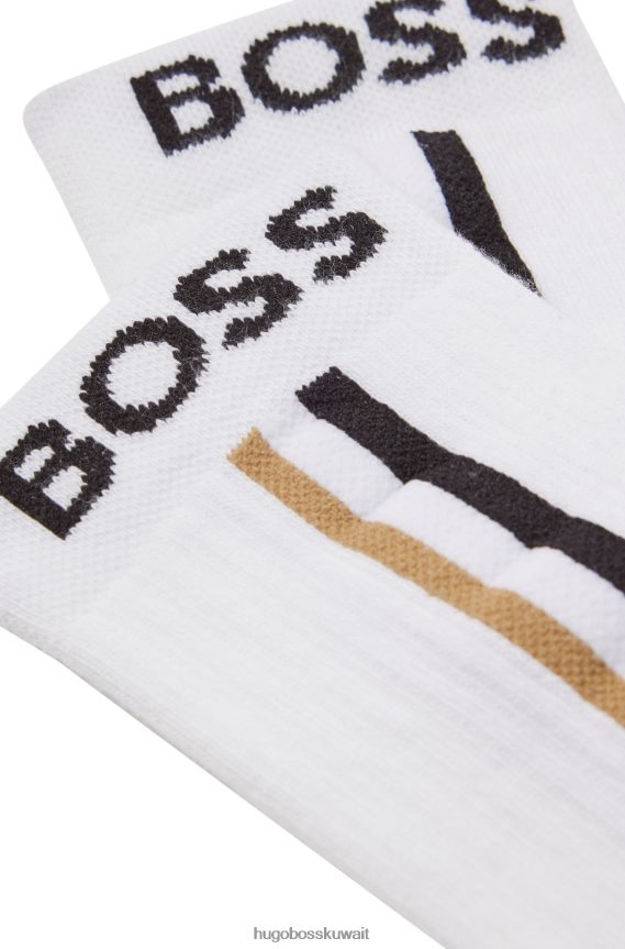 4TFNJN4469 أبيض Hugo Boss جوارب Hugo بيضاء ربع طول مع شعار وشريط مميز