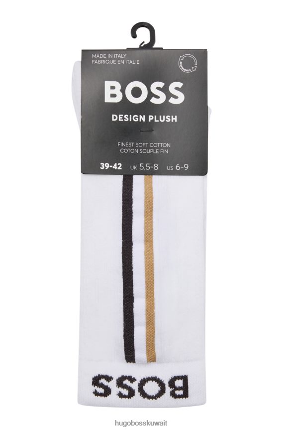 4TFNJN4469 أبيض Hugo Boss جوارب Hugo بيضاء ربع طول مع شعار وشريط مميز