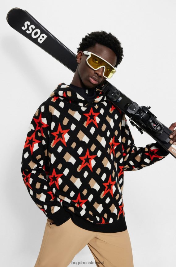 4TFNJN4470 منقوشة Hugo Boss سترة بغطاء للرأس من صوف ميرينو مقاس كبير من Perfect moment