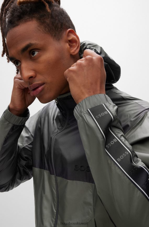 4TFNJN4471 الرمادي الداكن Hugo Boss بدلة رياضية Hugo مقاومة للماء مع تفاصيل الشعار باللون الرمادي الداكن