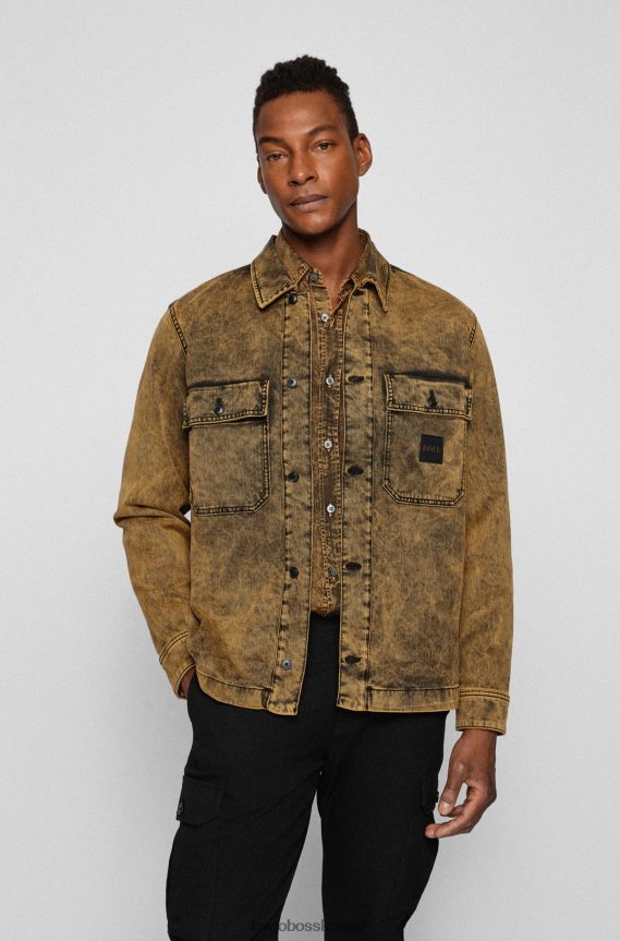 4TFNJN4473 بني Hugo Boss سترة بنية ذات مقاس عادي من قماش الدنيم المريح والمطاط