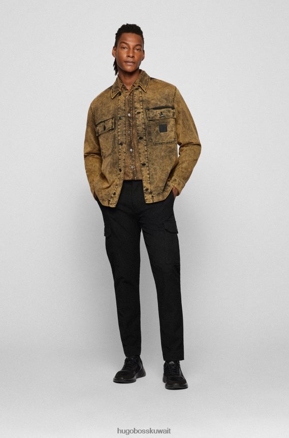 4TFNJN4473 بني Hugo Boss سترة بنية ذات مقاس عادي من قماش الدنيم المريح والمطاط