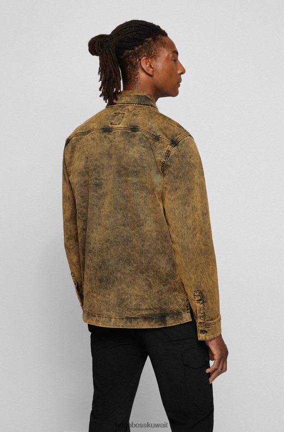 4TFNJN4473 بني Hugo Boss سترة بنية ذات مقاس عادي من قماش الدنيم المريح والمطاط