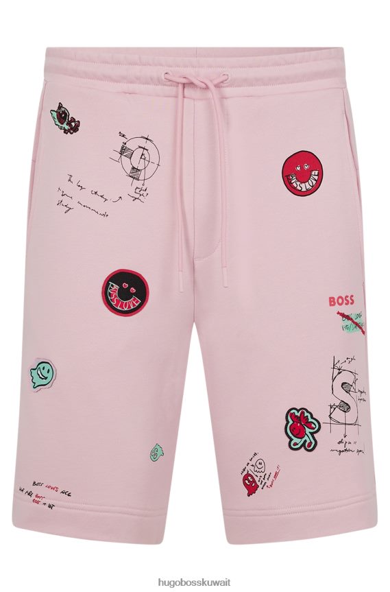 4TFNJN4474 وردي فاتح Hugo Boss شورت من مزيج القطن مع شارات مخيطة باللون الوردي الفاتح