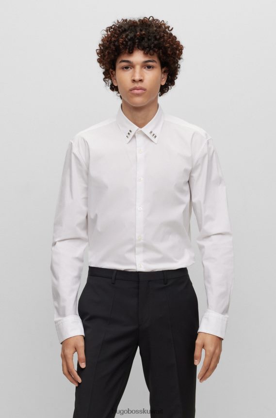 4TFNJN4475 أبيض Hugo Boss قميص هوغو أبيض بقصة ضيقة من القطن المطاطي مع ياقة برشام
