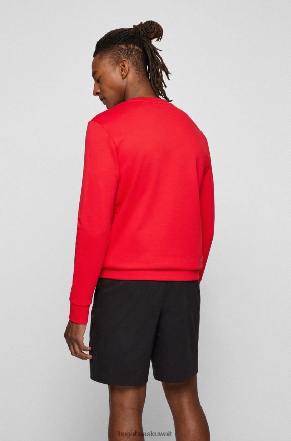4TFNJN4483 أحمر Hugo Boss سويت شيرت من هوغو قطن تيري بقصة عادية مع شعار مطرز باللون الأحمر