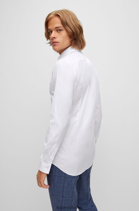 4TFNJN4484 أبيض Hugo Boss قميص بقصّة نحيفة للغاية مصنوع من قماش البوبلين الأبيض المصنوع من مزيج قطن سهل الكي