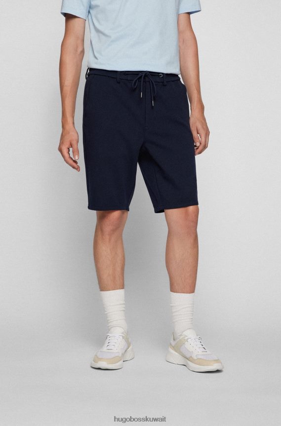 4TFNJN4486 أزرق غامق Hugo Boss شورت مدبب من الجيرسيه المنظم مع رباط هوغو باللون الأزرق الداكن