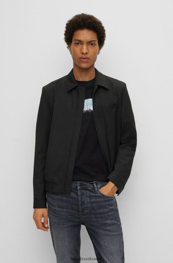 4TFNJN4487 أسود Hugo Boss سترة هوغو سوداء بقصة ضيقة من نسيج قطني مطاطي عالي الأداء